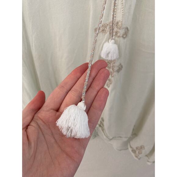 Melissa Odabash Mint Ivory Tunic Kaftan Cover up Sparkle Embroidery 100% Cotton - Picture 5 of 16